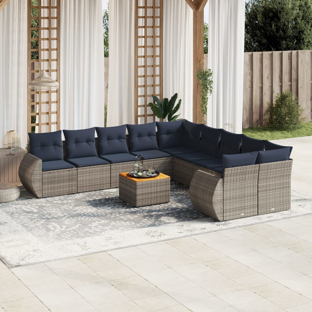 vidaXL 11-Piece Garden Lounge Set with Cushions, Black Poly Rattan