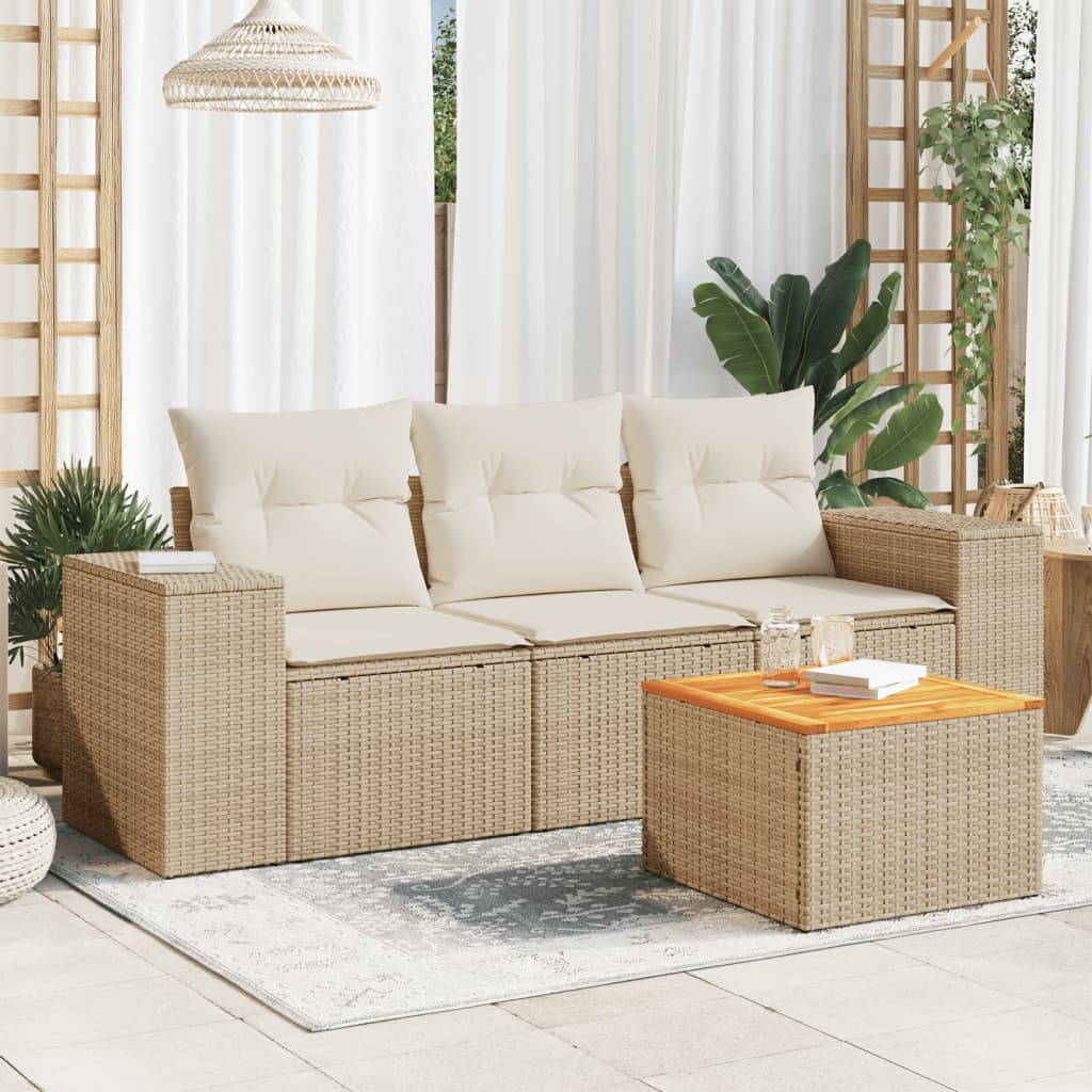 vidaXL 4-delige Loungeset met kussens poly rattan zwart