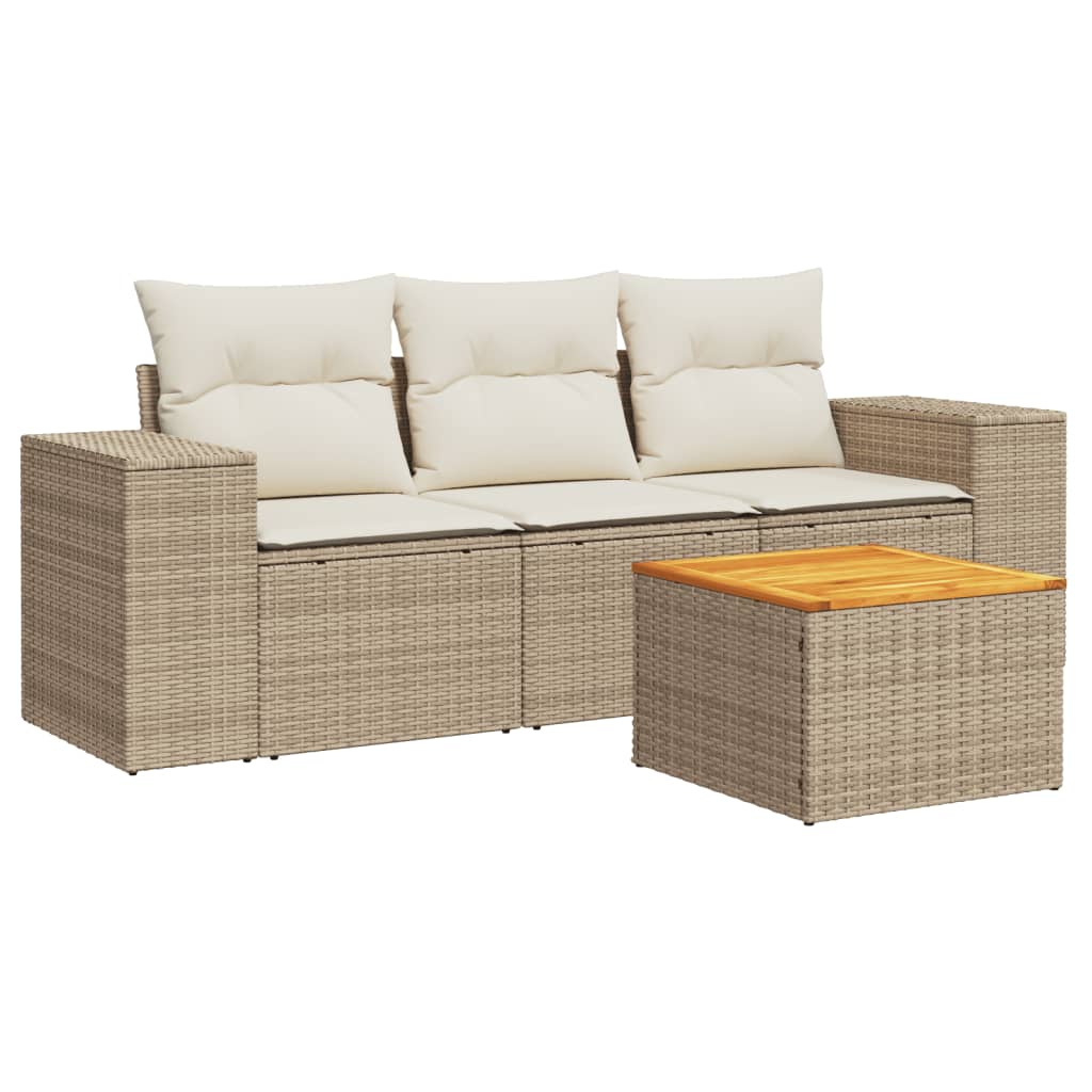 vidaXL 4-delige Loungeset met kussens poly rattan zwart