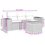 vidaXL 4-delige Loungeset met kussens poly rattan zwart