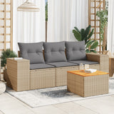 vidaXL 4-delige Loungeset met kussens poly rattan zwart