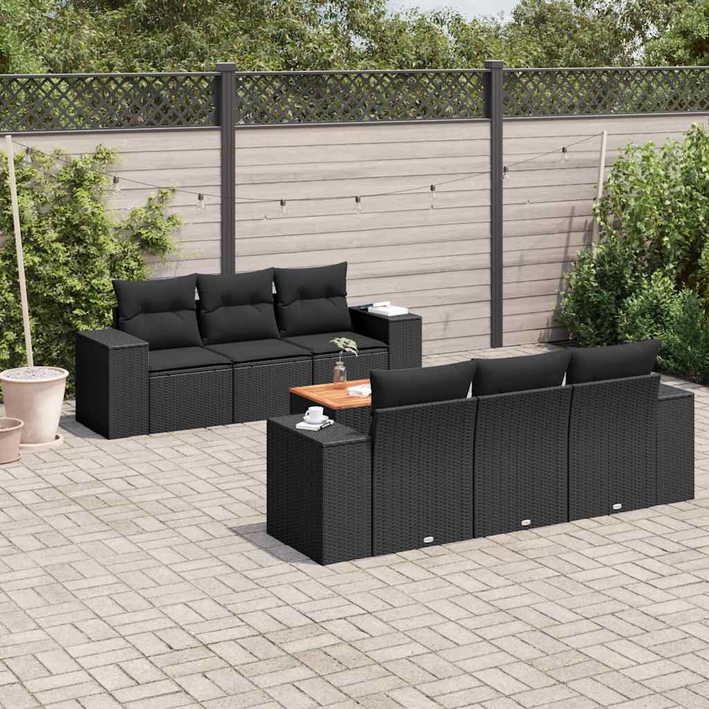 vidaXL 7-Piece Lounge Set with Cushions Poly Rattan Black