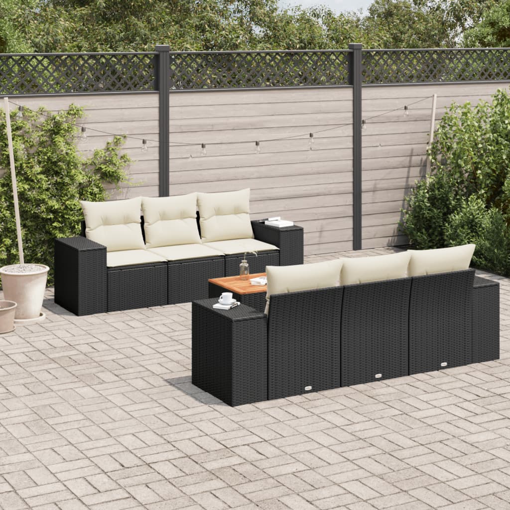 vidaXL 7-Piece Lounge Set with Cushions Poly Rattan Black