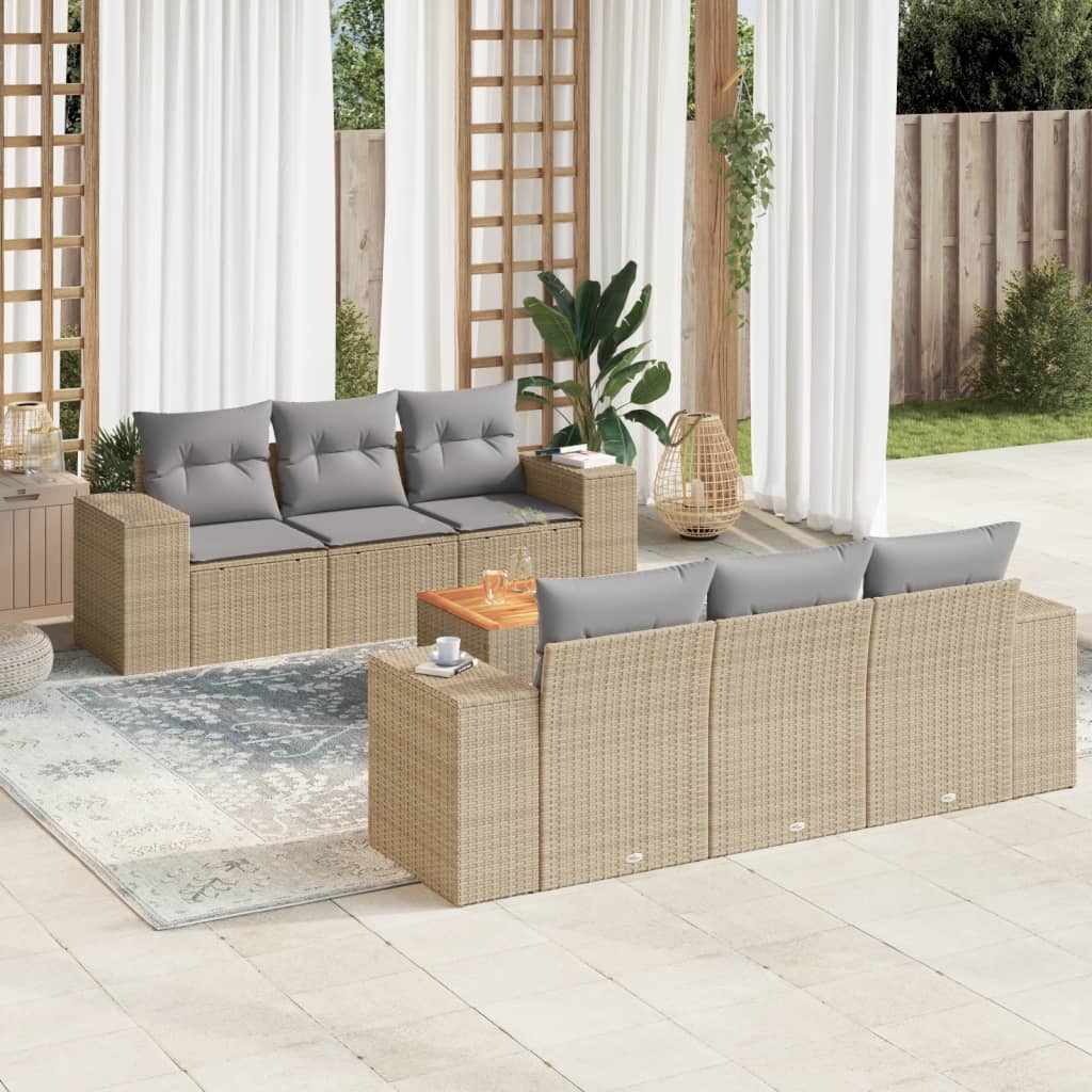 vidaXL 7-Piece Lounge Set with Cushions Poly Rattan Black