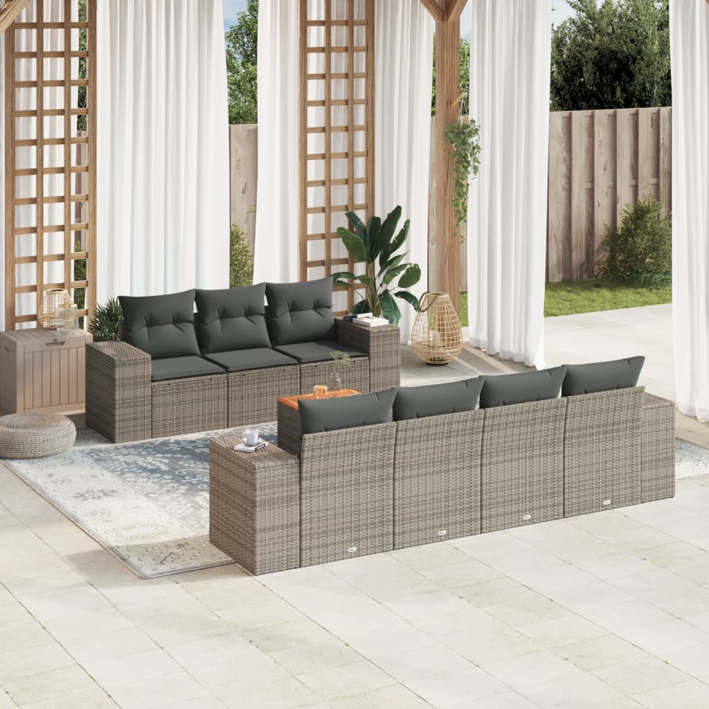 vidaXL 8-delige Loungeset met kussens poly rattan zwart