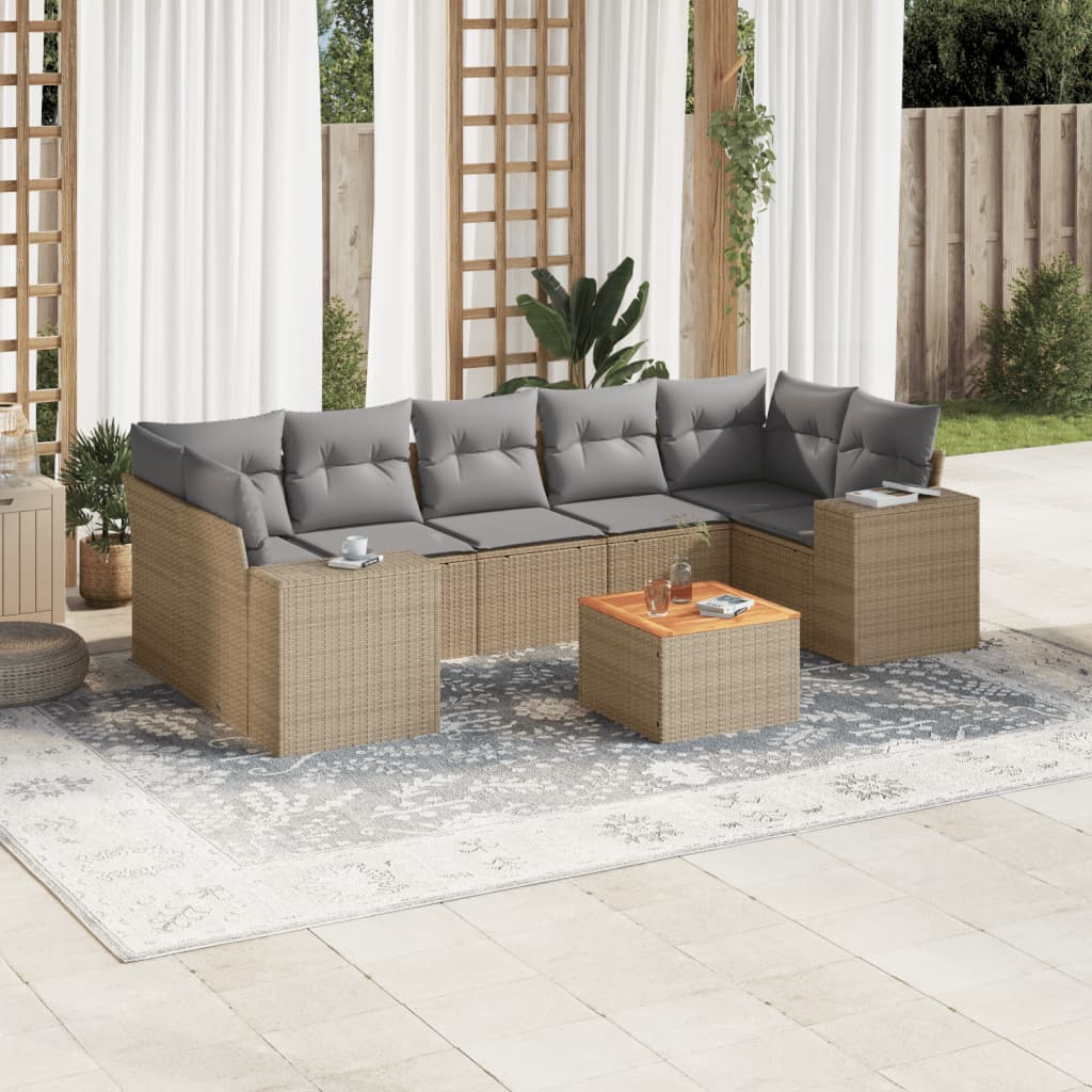 vidaXL 8-delige Loungeset met kussens poly rattan zwart