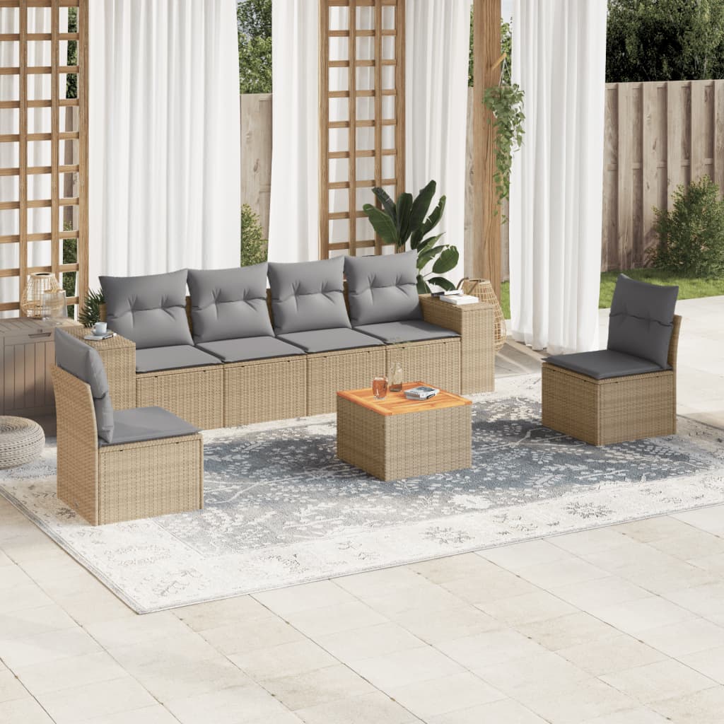 vidaXL 7-delige Loungeset met kussens poly rattan zwart