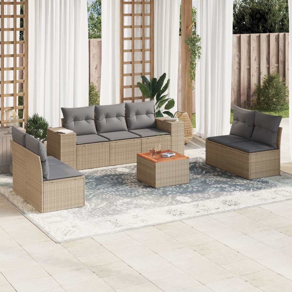 vidaXL 8-Piece Poly Rattan Lounge Set with Cushions Black