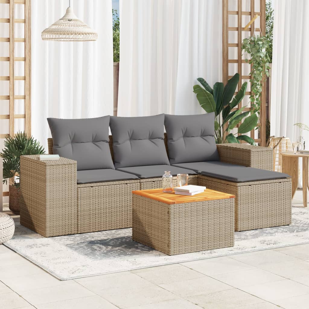 vidaXL 5-delige Loungeset met kussens poly rattan zwart