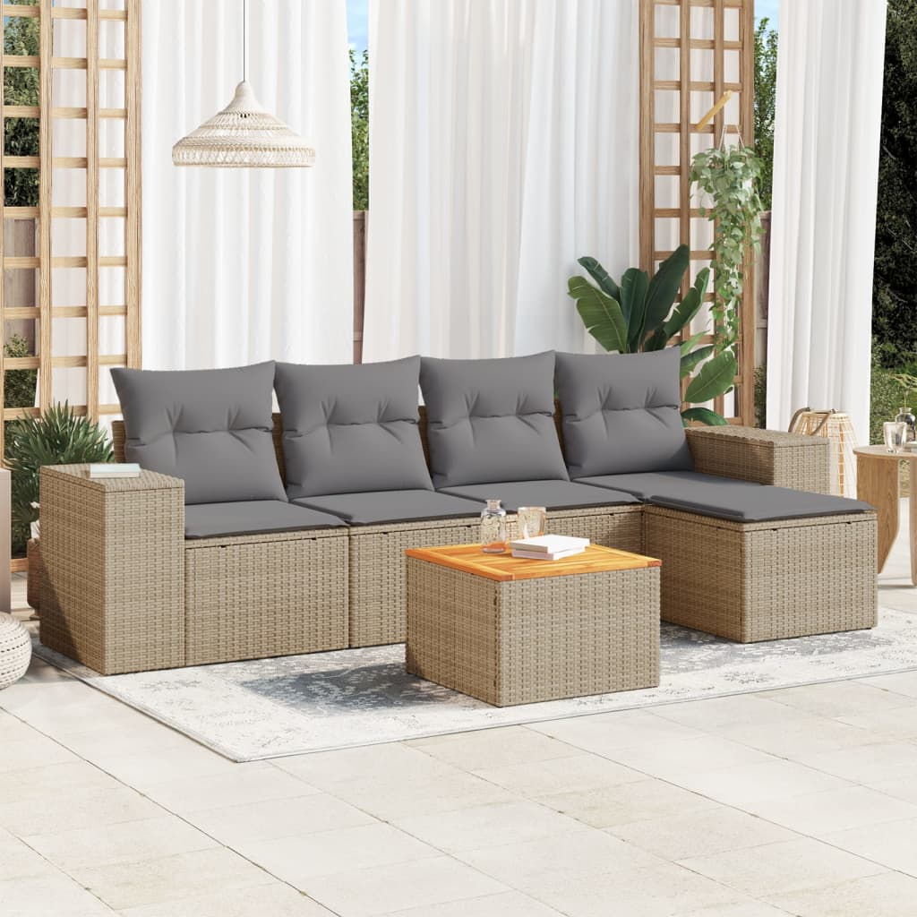 vidaXL 6-delige Loungeset met kussens poly rattan zwart