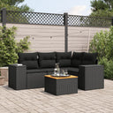 vidaXL 5-delige Loungeset met kussens poly rattan zwart