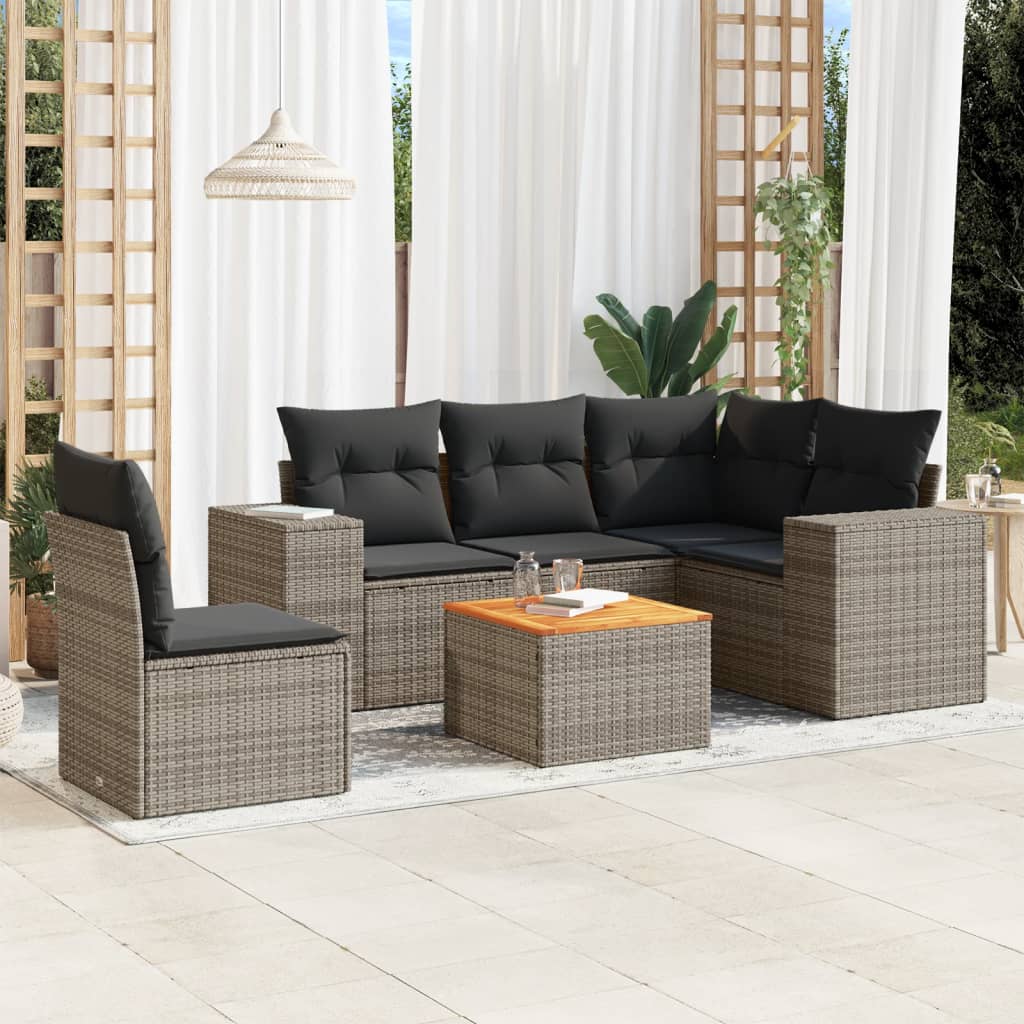 vidaXL 6-delige Loungeset met kussens poly rattan zwart
