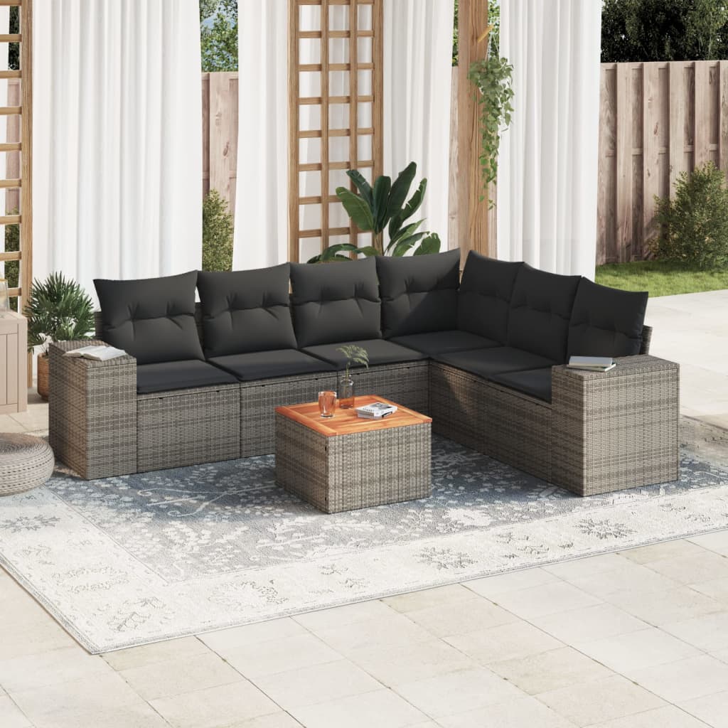 vidaXL 7-delige Loungeset met kussens poly rattan zwart