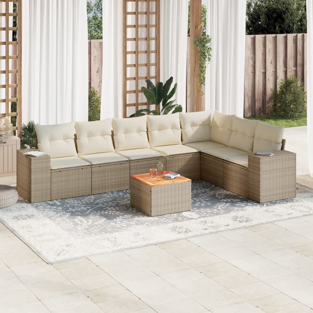 vidaXL 8-delige Loungeset met kussens poly rattan zwart