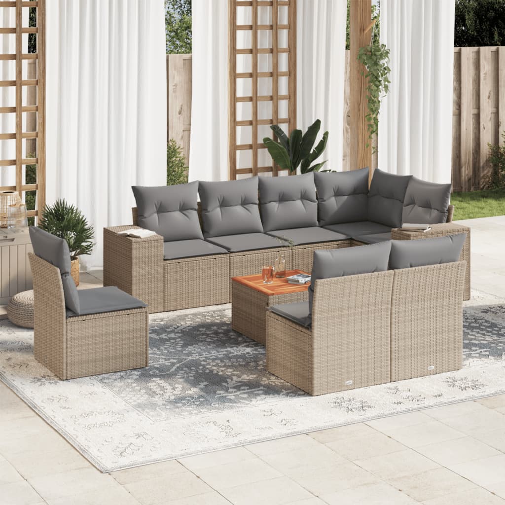 vidaXL 9-delige Loungeset met kussens poly rattan zwart