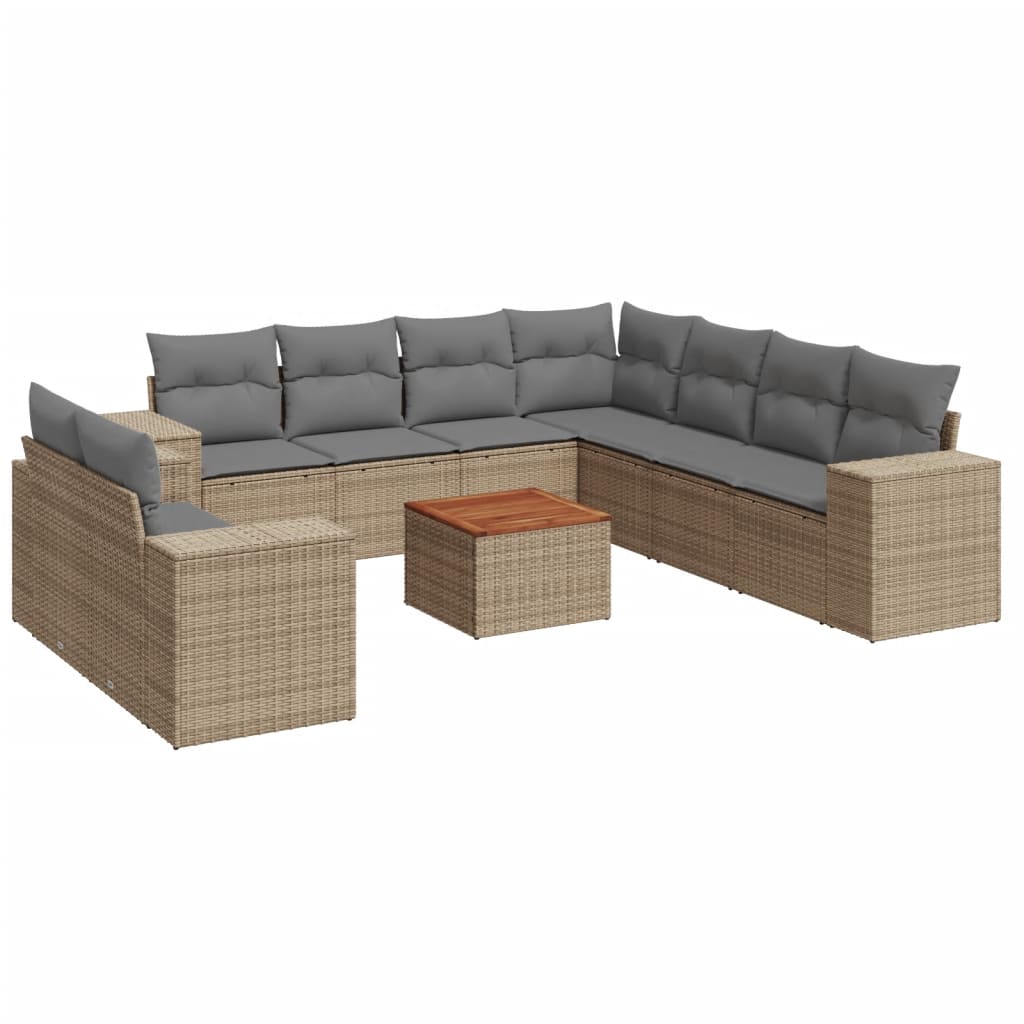 vidaXL 10-Piece Lounge Set with Cushions Poly Rattan Black