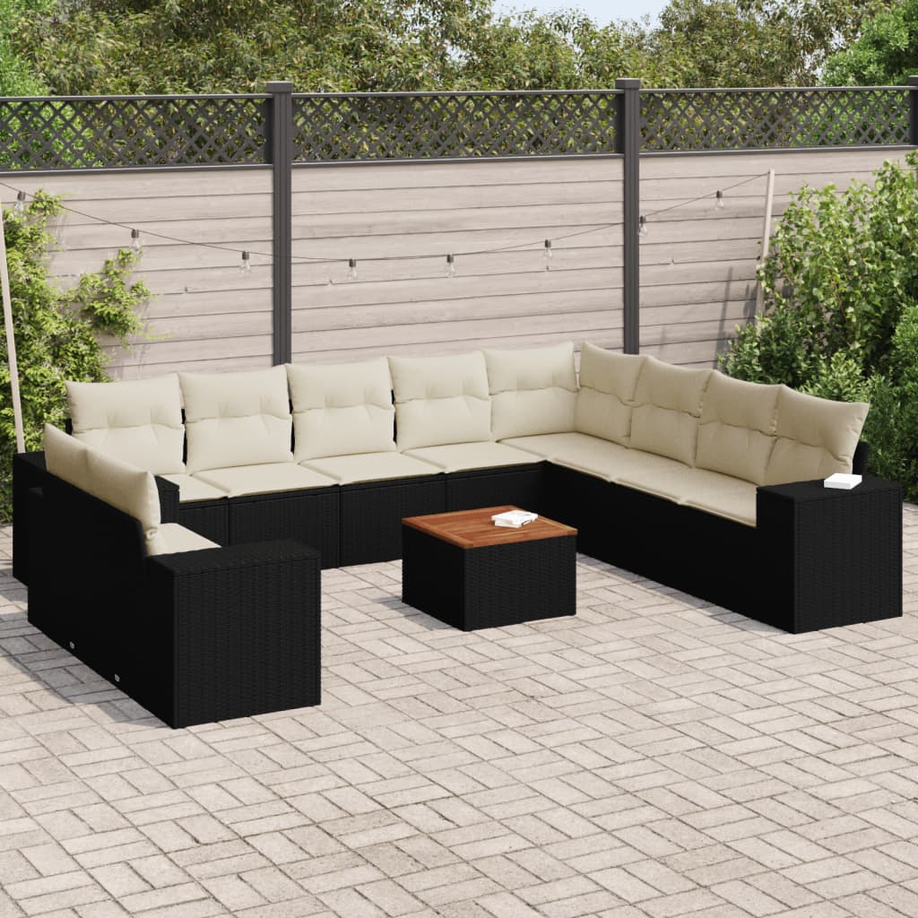 vidaXL 11-Piece Lounge Set with Cushions Poly Rattan Black