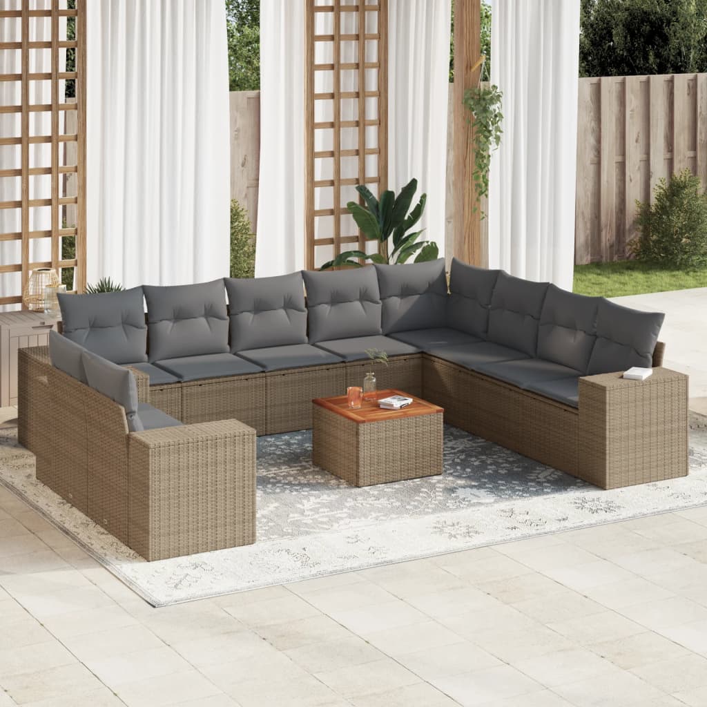 vidaXL 11-Piece Lounge Set with Cushions Poly Rattan Black