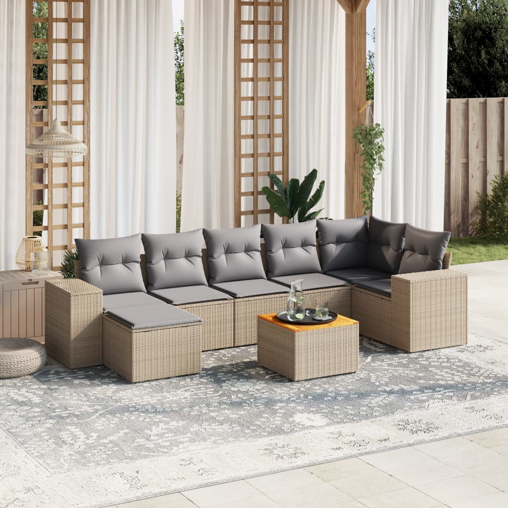 vidaXL 8-delige Loungeset met kussens poly rattan zwart