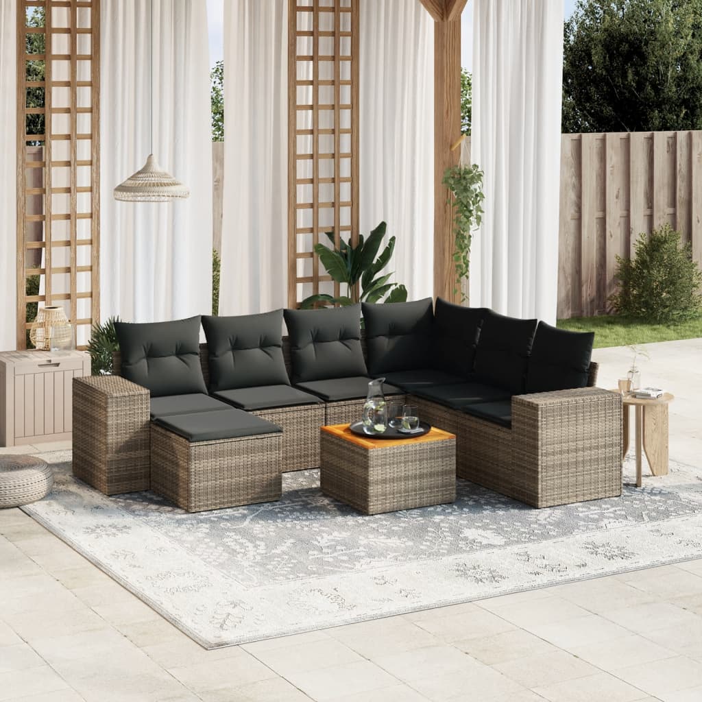 vidaXL 8-delige Loungeset met kussens poly rattan zwart