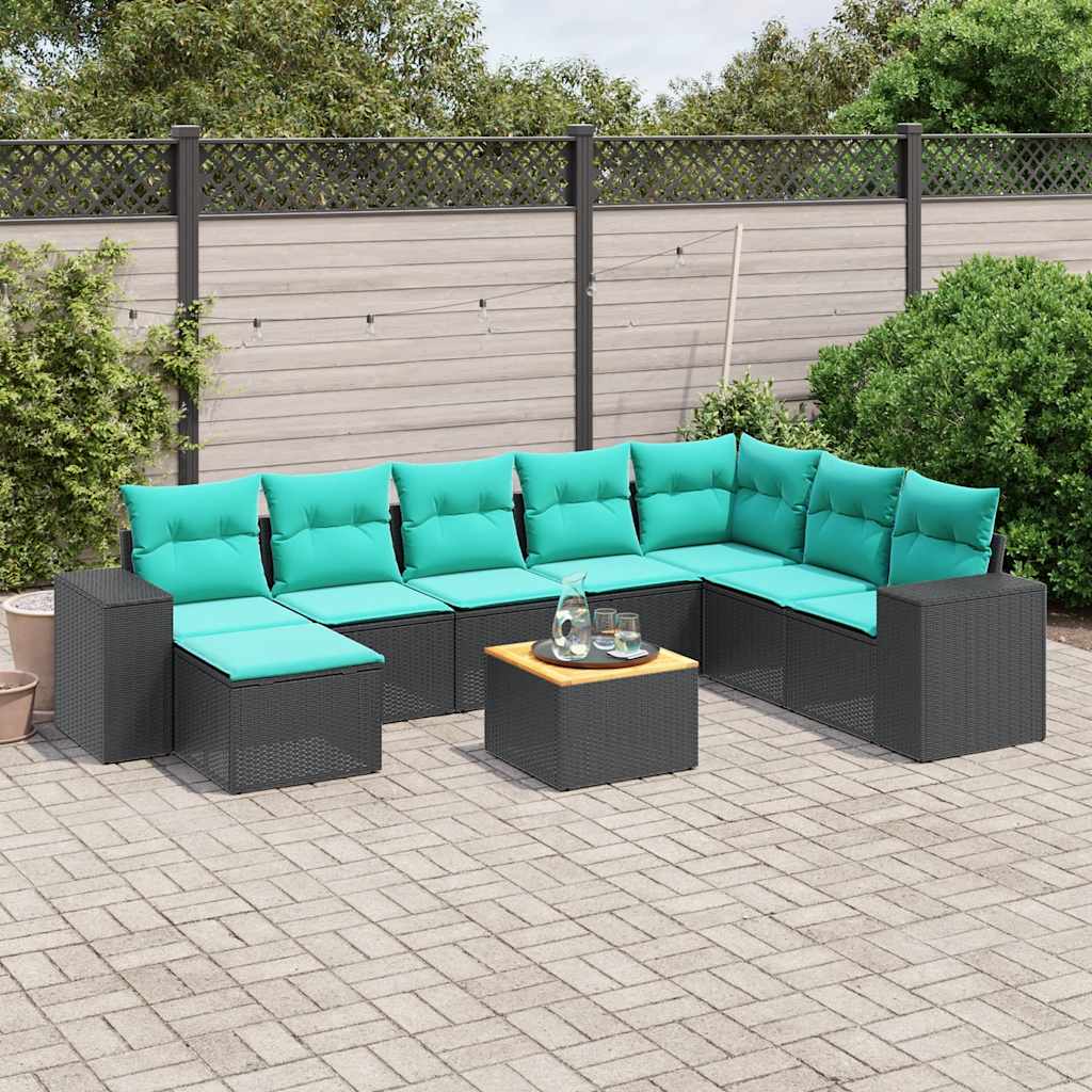 vidaXL 9-piece Garden Sofa Set with Cushions Black Poly Rattan