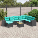vidaXL 9-piece Garden Sofa Set with Cushions Black Poly Rattan