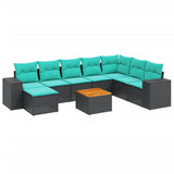 vidaXL 9-piece Garden Sofa Set with Cushions Black Poly Rattan