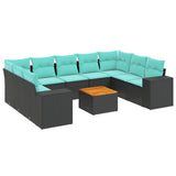 vidaXL 10-piece Garden Sofa Set with Cushions Black Poly Rattan
