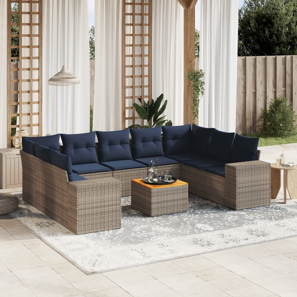 vidaXL 10-piece Garden Sofa Set with Cushions Black Poly Rattan