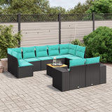 vidaXL 10-piece Garden Sofa Set with Cushions Black Poly Rattan