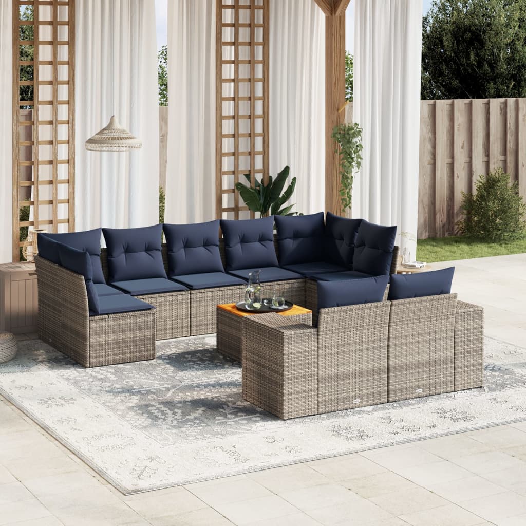 vidaXL 10-piece Garden Sofa Set with Cushions Black Poly Rattan