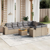 vidaXL 10-delige Loungeset met kussens poly rattan zwart