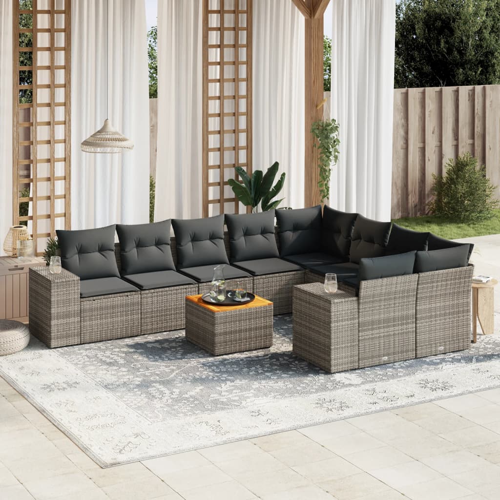 vidaXL 10-delige Loungeset met kussens poly rattan zwart