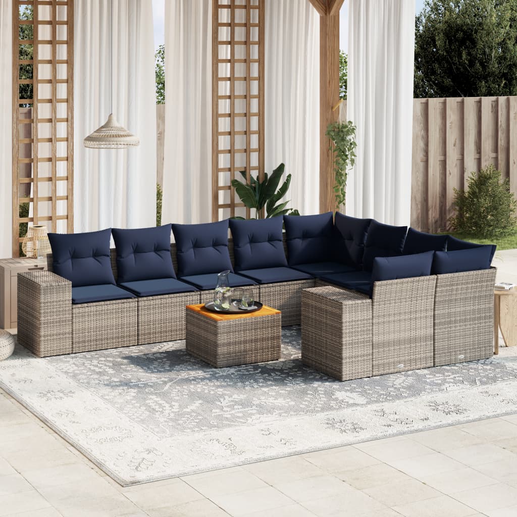 vidaXL 10-piece Garden Sofa Set with Cushions Black Poly Rattan