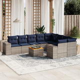vidaXL 10-piece Garden Sofa Set with Cushions Black Poly Rattan