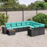 vidaXL 10-piece Garden Sofa Set with Cushions Black Poly Rattan