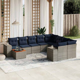 vidaXL 10-piece Garden Sofa Set with Cushions Black Poly Rattan