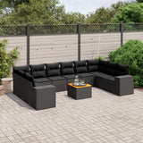vidaXL 11-Piece Lounge Set with Cushions Poly Rattan Black