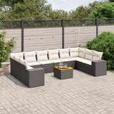 vidaXL 11-Piece Lounge Set with Cushions Poly Rattan Black