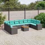 vidaXL 11-Piece Garden Lounge Set with Cushions, Black Poly Rattan