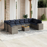 vidaXL 11-Piece Garden Lounge Set with Cushions, Black Poly Rattan