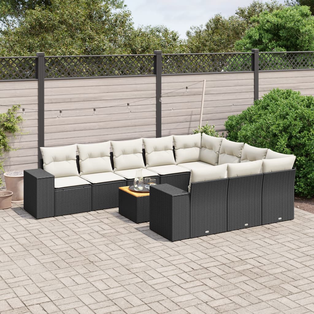 vidaXL 11-Piece Lounge Set with Cushions Poly Rattan Black
