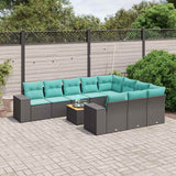 vidaXL 11-Piece Garden Lounge Set with Cushions, Black Poly Rattan