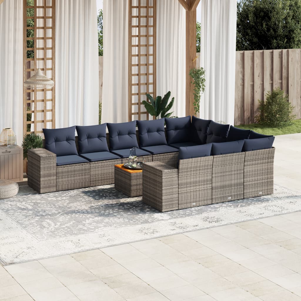 vidaXL 11-Piece Garden Lounge Set with Cushions, Black Poly Rattan