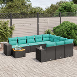 vidaXL 11-Piece Garden Lounge Set with Cushions, Black Poly Rattan
