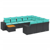 vidaXL 11-Piece Garden Lounge Set with Cushions, Black Poly Rattan