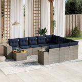 vidaXL 11-Piece Garden Lounge Set with Cushions, Black Poly Rattan