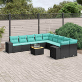 vidaXL 11-Piece Garden Lounge Set with Cushions, Black Poly Rattan