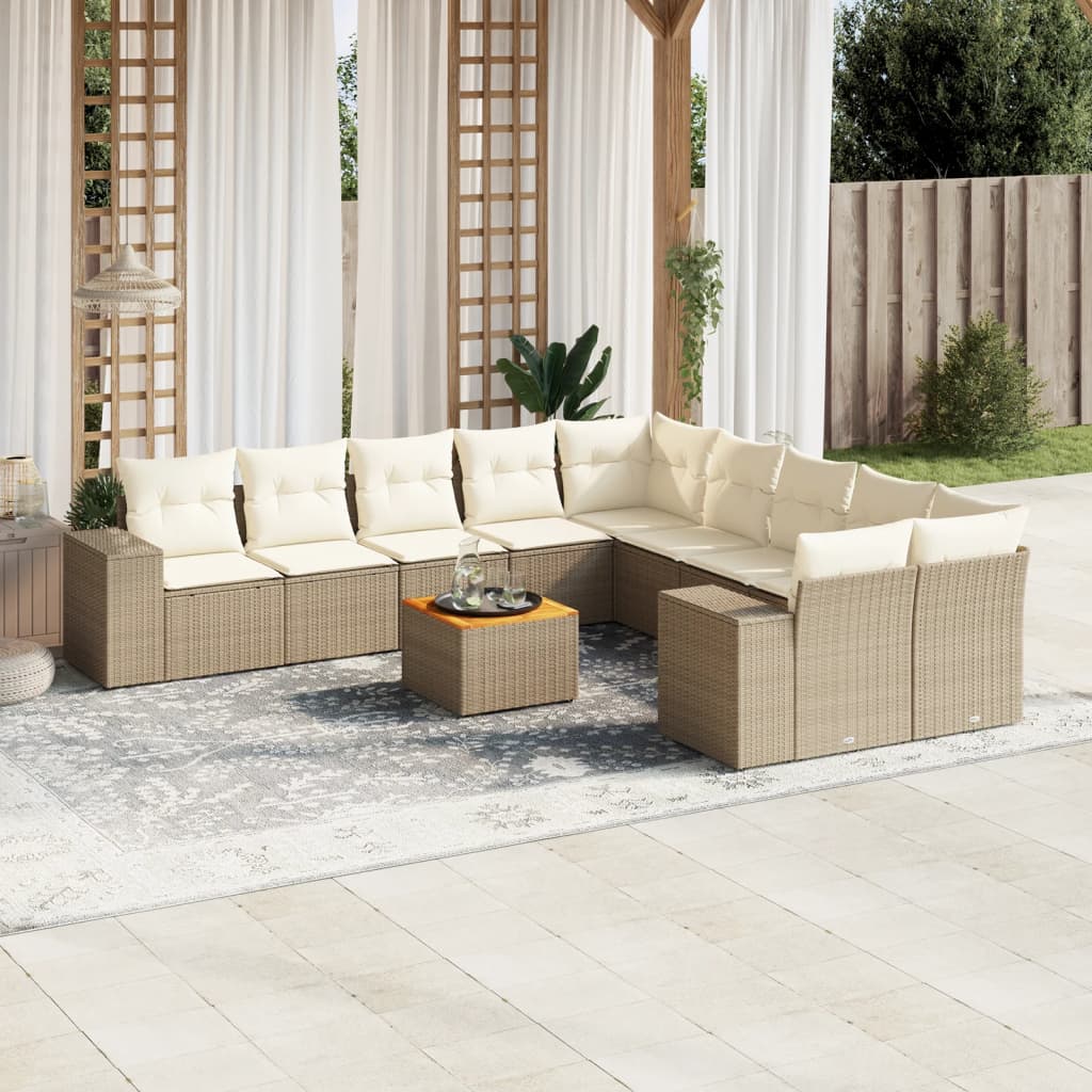 vidaXL 11-Piece Lounge Set with Cushions Poly Rattan Black