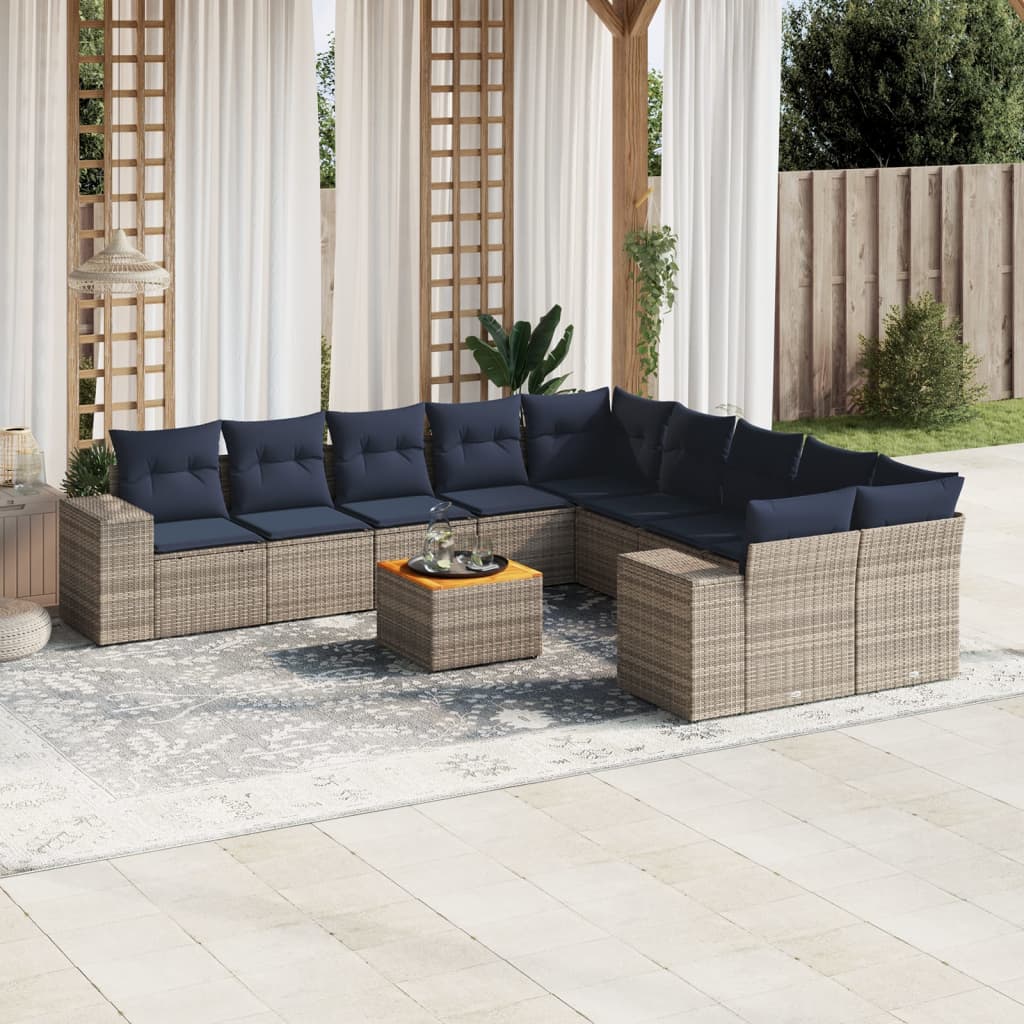 vidaXL 11-Piece Garden Lounge Set with Cushions, Black Poly Rattan